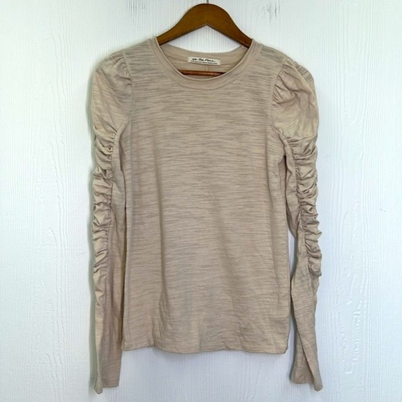 Free People - Natasha Cream Crewneck Ruched Long Sleeve Crew Neck Top Size XS - Picture 8 of 10